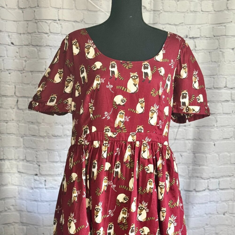Modcloth Burgundy Raccoons Dress XL
